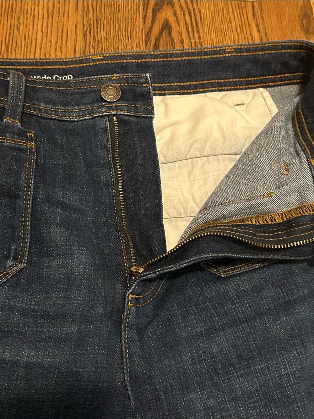 Talbots Dark Blue Cropped Wide-Leg Jeans front patch pockets - Picture 4 of 8